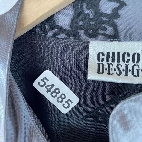 CHICO'S DESIGN Tunic 3 XL/16 Floral Jacquard Jacket Mandarin Button Front Gray - Picture 16 of 16